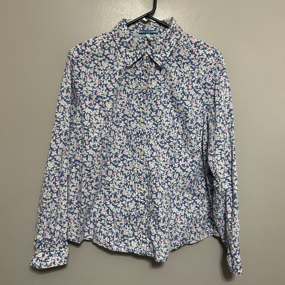 G.H. Bass & Co Floral Button Down Shirt Womens XL Blue Pink Cotton Cottagecore